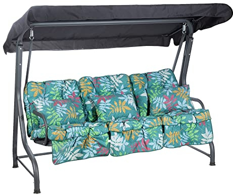 Alfresia Roma 3 Seater Garden Swing Seat with Adjustable Water-Resistant Canopy and Classic Cushions, Heavy Duty Outdoor Patio Swing Seat Supporting up to 250 kg for Garden, Lawn or Decking
