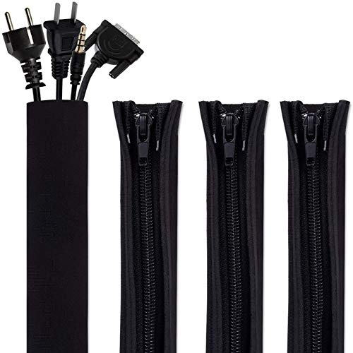 BESTFY 4pcs Cable Management Case Cable Organizer System - 19 Flexible Cable Sleeve with Zipper Cable Cover Cable Cuffs for TV, Computer, Office, Home Entertainment