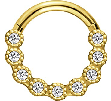 PIERCINGLINE Chirurgenstahl Segmentring Clicker | 9 KRISTALLE | Piercing Ring Septum Helix Tragus | Farbauswahl