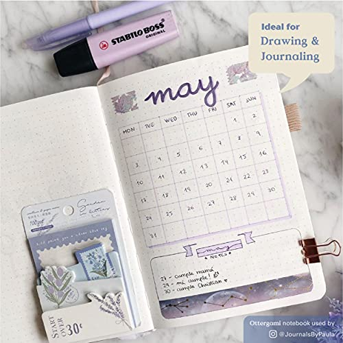 Ottergami Bullet Journal Notizbuch Gepunktet, Hochwertiges, Dickes Papier mit 150 G/M², Classic A5 Dotted Bulletjournal, Vorgedruckten Punkten und Zusätzlichen Schablonen