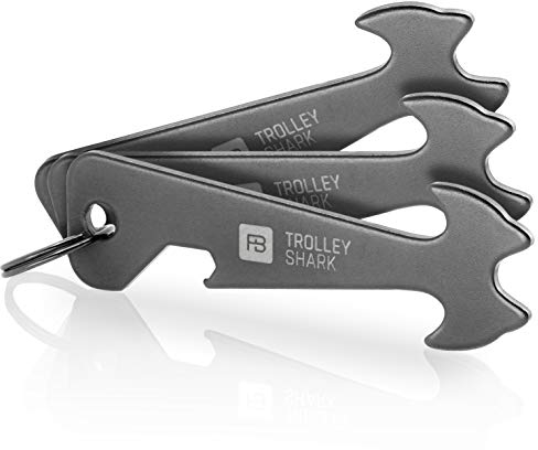 FABACH 3 TROLLEY SHARK Blacky Einkaufswagenlöser Schlüsselanhänger - Abziehbarer Einkaufswagenchip, Einkaufschip für Einkaufswagen aus Edelstahl/Metall - Kein Steckenbleiben im Pfandschloss