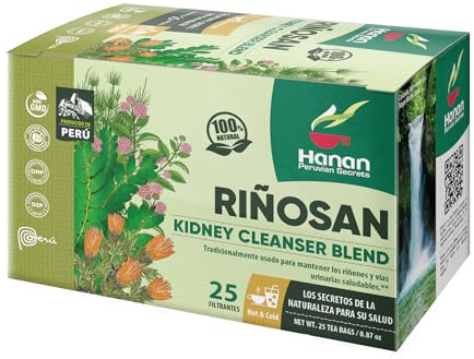 Hanan Peruvian Secrets Rinosan Herbal Tea | 100% Natural Kidney Cleanse Aid Blend | 25 Tea Bags | Naturally Aids in Supporting Healthy Kidney and Urinary Tract Function