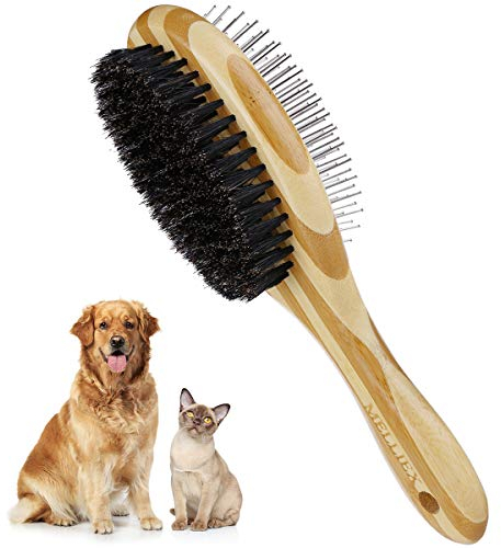 MELLIEX Katzenbürste Hundebürste, Wildschweinborsten & Nadelbürste Doppelbürste Haustierbürste Kamm Hund und Katzen für Kurzhaar Langhaar