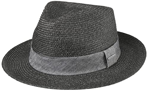 Stetson Lintano Toyo Strohhut Damen Herren Fedora Mit Hutband Federleicht Reisehut Mit Futterband aus Baumwolle Sonnenhut Frühjahr Sommer anthrazit S (54-55 cm)