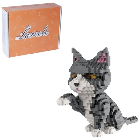Larcele 1300 Stücke Mikro Bausteine Spielzeug Kit, Mini Tier Bricks Bauen Bauklötze Satz KLJM-05(Graue und Weiße Katze)