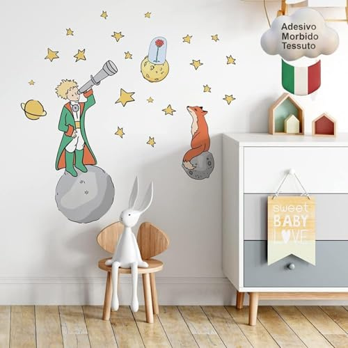 kina - Pegatina Pared Decoración Habitación Niños R00588 - Tela Ecológica, Hipoalergénico, Reposicionable, Efecto caricia, Escuela infantil - Gráficos El Principito y medir 100x30 cm