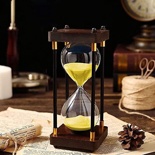 BDXZJ Large 60 Minutes Hourglass, Hourglass Sand Timer Ornament, Black Wooden Frame Sand Timer Clock Vintage One Hour Glass Sandglass for Living Room Coffee Table School Game Yellow,60 minutes