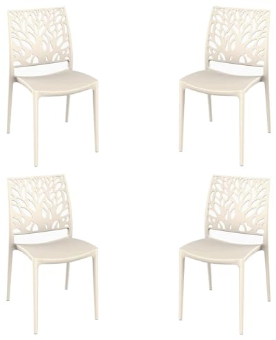 Stapla stolar utomhus eller inomhus i polypropen modern design LONDON Tree (kräm, 4)
