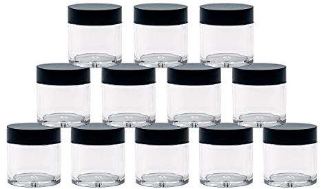 12pcs 10 Gram 10ml Jars, Sample Pots, Mini Jars With Lids, Clear Round Plastic Jar With 1 Mini Spatulas For Various Cosmetic Products, Samples， Eye Shadow Lip Balm, and Nail Powder
