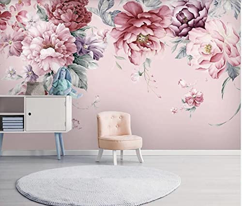 Fototapete 3D Rosa Pflanzenblumen 450 cm B x300 cm H Vlies Tapeten Wandtapete XXL Moderne Wanddeko Wohnzimmer Schlafzimmer Büro Flur