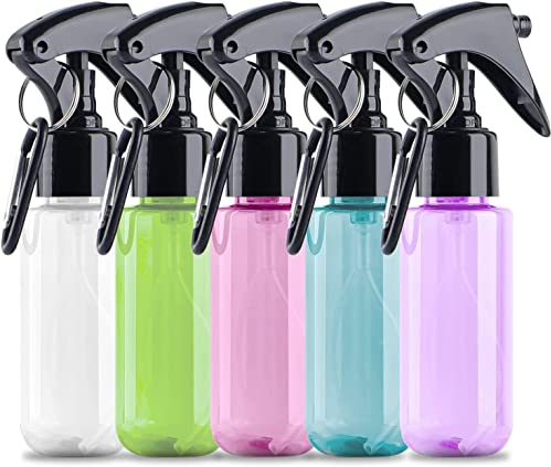 TANSHINE Kleine Sprühflasche, 50 ml, Reisegröße, Mini-Wassersprühflaschen, Tragbare Händedesinfektionsmittel, Nachfüllbar, Leere Gesichtsnebel-Sprühflaschen mit Clip, fünf helle Farbstücke