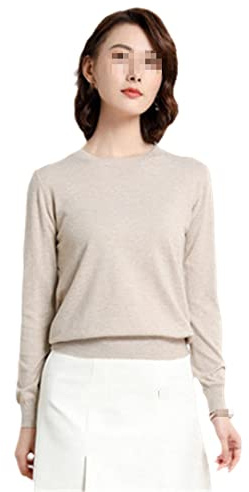 Damtröja O-hals kashmir solida pullovers smal botten långärmad ledig baströja, Khaki9, L