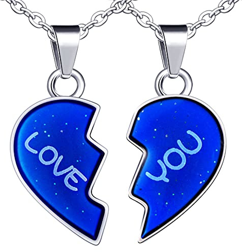 Yumilok Kette mit Puzzle Anhänger Damen Halskette aus Edelstahl Pärchen Herz Thermo Stimmung Farbwechsel für Liebe Paare Damen