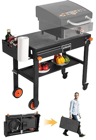 JiRiCHMi Grilltisch, Blackstone Grillständer, Grillwagen Outdoor mit Rollen, verwendet für Blackstone Grillplatte und Weber, Faltbarer Schnell Ninja Grillständer Geeignet für Reisen/Camping