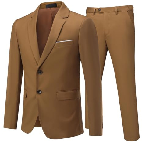 Allthemen Herrkostym, 2 delar, smal passform, arbetsdräkt för män, Kaffe, S | Herr smal passform bröllopsklänning kostymer enkelknäppt casual smarta kostymer klassiska lätta kostymer set för vår höst