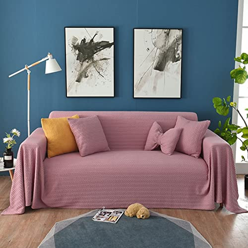 Homxi Bezug Sofa 3 Sitzer,Sofahusse Einfarbig mit Linien Couch Überzug Baumwolle Sofa-Handtuch Rosa Sofabezug Universal 180x230CM