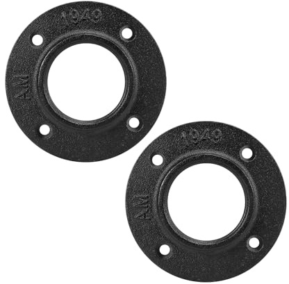 BathAce Flangia per pavimento per tubi industriali, raccordi per tubi in ferro malleabile resistente, flangia filettata vintage fai da te per progetti di decorazione per tubi, nera (confezione da 2, 5