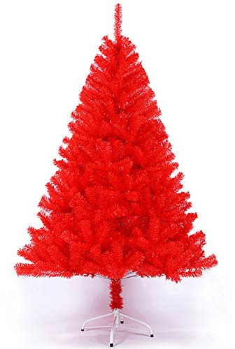 Árbol de Navidad Artificial de PVC Rojo de 5 pies, con Soporte de Metal, árbol de Pino de Navidad Rojo Rosa sin iluminación Plegable, para Interior de Vacaciones The New