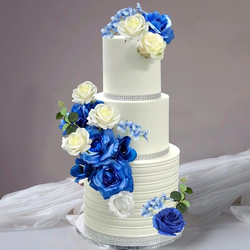 Flower Cake Toppers Boho Cake Toppers Artificial Blue Rose Eucalyptus Cake Decorations for Women Birthday Wedding Valentine's Day Celebration (Style 6)