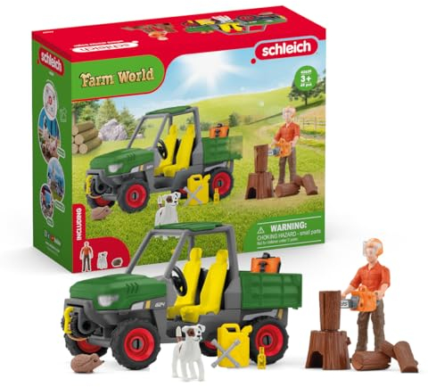 SCHLEICH Farm World | Waldbauer mit Fahrzeug 42659 | Set mit Bauer Paul, Hund, Geländewagen & Zubehör | detailgetreue Tierfiguren & Geschenkidee für Kinder | Bauernhof Spielzeug ab 3 Jahre | 49 Teile