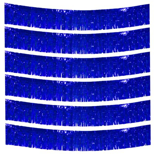 6 Packs 10 Feet Foil Fringe Garland Metallic Foil Tinsel Fringe Garland Wall Hanging Fringe Banner for Parade Floats, Wedding, Christmas，Birthday Party Halloween Decor (Blue)
