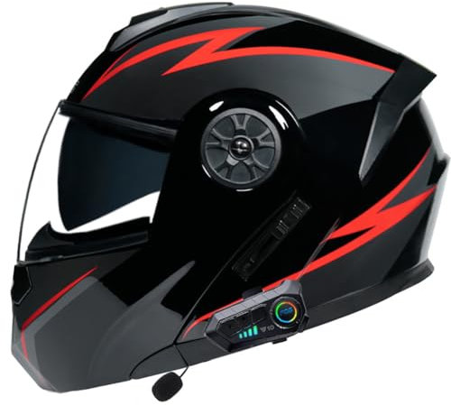 LZEFIA Motorcycle Bluetooth Modular Helmet DOT/ECE Approved Full Face Flip up Anti-Fog Double Visor Helmet Built-in Dual Speaker with Microphone for Adult Men and Women