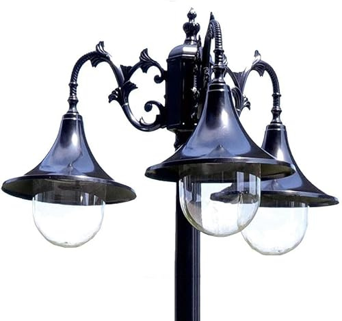 Lamp Post Lights Outdoor,110.2in 3-Head Garden Path Pillar Lamp Aluminum Pillar Post Light Glass Lantern Courtyard Bollard Path Lamp IP65 Waterproof Post Light Pillar Lamp