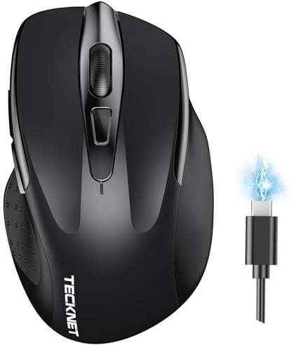 TECKNET Ratón Inalámbrico Recargable, Ratón Inalámbrico Silencioso, Reducción de Ruido hasta un 90%, 4800 dpi, 6 Botones Ergonómicos de Ratón, Ratón USB 2.4G, Compatible con Laptop, Mac, Notebook