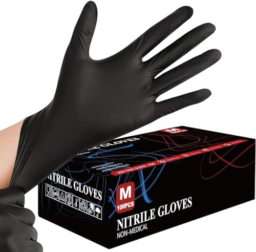 Black Nitrile Disposable Gloves – 100 Pack, Extra Strong & Durable, Latex-Free, Powder-Free, Professional-Grade Examination Gloves for Medical, Cleaning, Food Prep & Multipurpose Use (200, MEDIUM)
