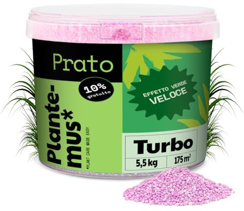 PLANTEMUS Concime Prato Verde Turbo. Primavera e Estate, Microcristalli Ultrasolubili, Ricco di Azoto, Tecnologia Tedesca, 5.5 KG copre 175 m²