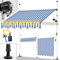 tillvex Tenda da Sole a Bracci con Manovella | Protezione Balcone, Regolabile, Senza Forare, a Manovella | Tenda resistente per Esterno (300cm, Blu/Bianco con LED)