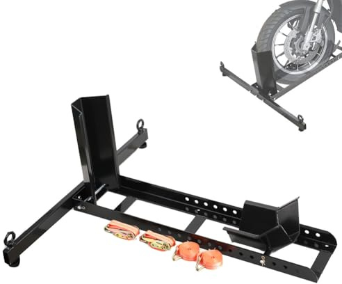 TABODD Front Adjustable Motorcycle Wheel Chock, 1100 lbs Capacity Steel Motorcycle Front Wheel Stand System 17-24in Front Wheels Fixing Tyre Holder Support for Storing and Transporting Motorbike