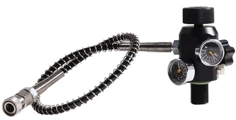 TUXING M18*1.5 Gewinde 4500psi Paintball Tankstation PCP Luftpistole Regler Dual Gauge Ventil Lufttankventil mit 50.8 cm Hochdruckschlauch (nicht reguliert) für Zylinderladesystem