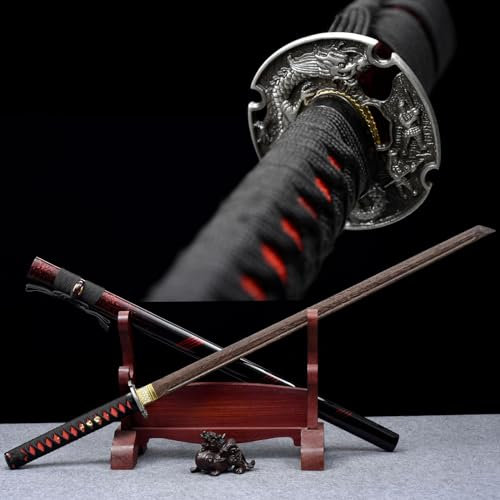 (101 cm) Rosenträ Katana med foder, handgjord trä samuraj bokken svärd, japansk katana, för Iaido Prop anime cosplay rekvisita jul födelsedagspresenter till män kvinnor