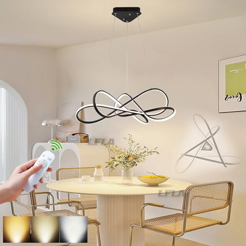 Moderne LED Pendelleuchte Dimmbar Esszimmerlampen Mit Fernbedienung Esstisch Designer Hängeleuchte Höhenverstellbar Wohnzimmer Küchen Hängend Lampe Esszimmer Büro Deko Pendellampe 55W (Schwarz)
