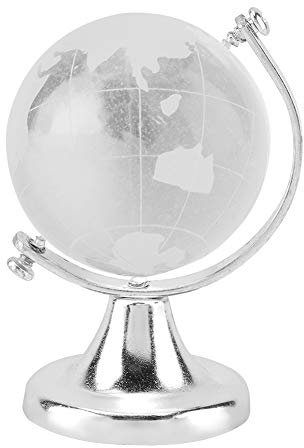 Tissting Kristallkugel Deko, 6,5cm Mini Glas Erdkugel Gravierter Briefbeschwerer Globus mit Ständer, Kristall Kugel Schreibtisch Dekoration Geschenk(Silber)