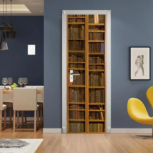 XAONUO 3D Türposter Türaufkleber Türfolie Dekofolie Retro Bibliothek Bücher Bücherregal 77X200Cm Pvc Wasserdicht Selbstklebende Wandbild Tapete Für Wände Aufkleber Büro Schlafzimmer Wohnzimmer