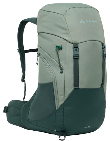 VAUDE Jura 32 – Wanderrucksack für Damen & Herren mit 32 Liter Volumen, belüfteter Netzrücken mit Regenhülle, ErgoShape-Schultergurte & Recyceltes Material – für Tagestouren - agave
