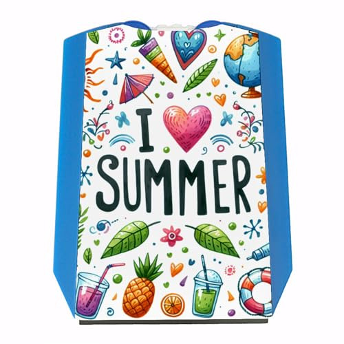 speecheese Sommer Parkscheibe mit Spruch I Love Summer mit bunten sommerlichen Motiven und farbigen Texten in bunter Schrift Gute Laune
