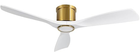 OFANTOP Smart Ceiling Fan with Light and Remote, Indoor 3 Blade White Gold Low Profile Flush Mount Modern Ceiling Fan for Bedroom Living Room