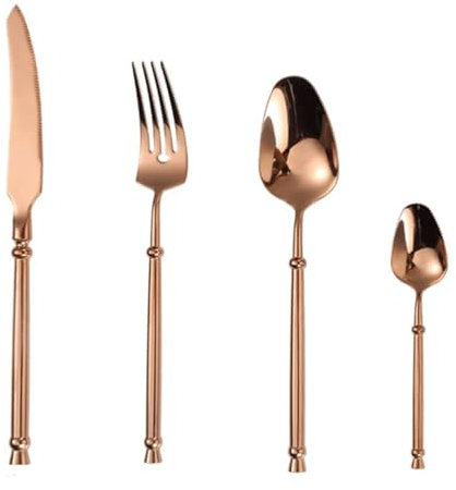 GLJTUO Cutlery Set Stainless Steel Knife Fork Spoon Flatware Set 2/3/4 Pcs Fork Spoon Set Knives Mirror Polished Silverware Set,Rose Gold-4 Pack
