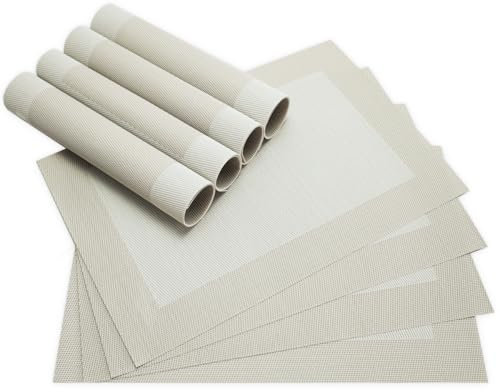 Moderne Tischsets in Creme-weiß im 8er Set - Abwaschbare Platzsets als rechteckige Tischuntersetzer - Gewebtes Platzdeckchen als Tischunterlage für Esstisch Wohnzimmer Tisch-Deko