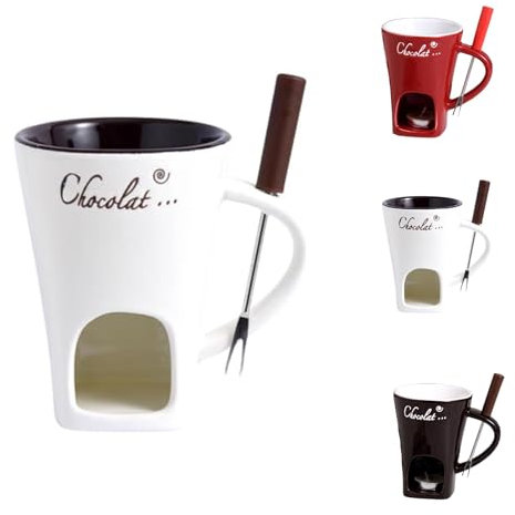 QingxingFa Set Di 2 Tazze Per Fonduta Di Cioccolato Con Forchette, Tazza Personale In Ceramica Per Fonduta Di Cioccolato Per Formaggio, Tazza Per Fonduta Di Cioccolato (Bianco)