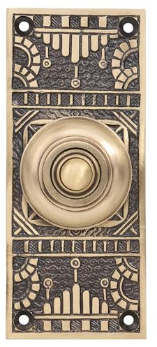 SKANDH Decorative Rectangular Brass Bell Push Button | Vintage Chime Push Button for Doorbell, Home, Office, and Commercial Use (Antique Brass)