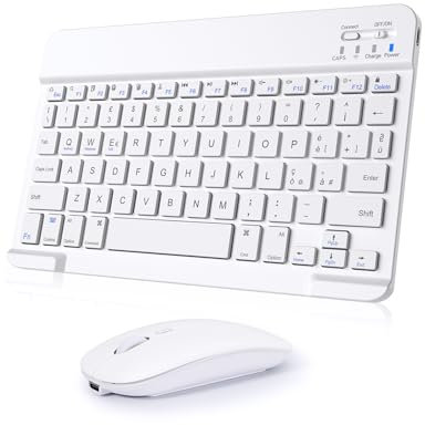 Nsyee Set Tastiera e Mouse Wireless, Tastiera Bluetooth Tablet Portatile Sottile Ricaricabile Universale per iPad/Tablet/PC/iOS/Android/Windows/Samsung Tab/Lenovo, Layout Italiano, Bianco
