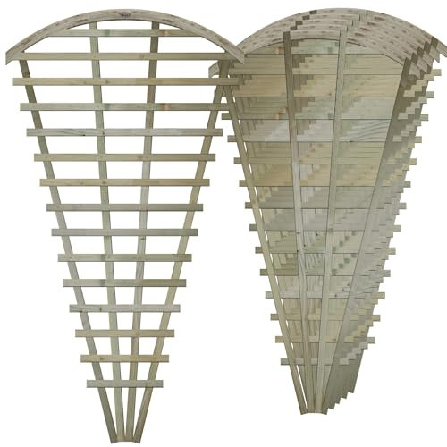 Large Fan Shaped Pack of 6 3x6ft (W: 3ft x H: 6ft) Decorative Top Arch Framed Lattice Trellis Panel Plant Grown Wall/Fence Art with Reduced Privacy Squares Width 955mm x Height: 1780mm