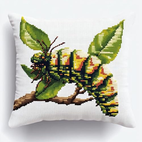XDEGHUANGSS Latch Hook Kit Komplettset,Knüpfteppich Set mit bedruckter Canvas,43x43 cm,DIY Webrahmen für Erwachsene & Anfänger,Handarbeit Geschenkidee,Cartoon-Raupe