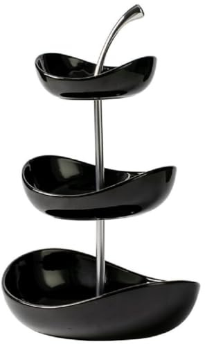 JUNYFFF Obst Etagere Mit 3 Etagen Obstschalen Aus Keramik, Platzsparendes Obstkorb Etagere Für Die Familie - Moderne Obstschale, Geeignet Für Gemüse, Obst, Snacks, Süßigkeiten,Schwarz