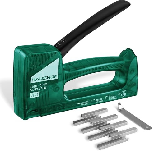 HAUSHOF Grapadora Manual y Quitagrapas Tipo 53, Pistola Grapadora Tapicero con 800 Grapas, para Madera, Tapicería, Plástico y Tela, Ajustable y Duradera, Ideal para Bricolaje y Reparaciones Verde