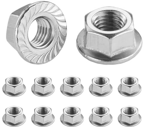 Flewdart 10pcs Flanschmutter Mit Sperrverzahnung M12 304 Edelstahl, Sechskantmuttern Mit Flansch Und Sperrverzahnung Schrauben ø 5mm Din 6923 / Iso 4161, M5/M6/M8/M10/M12/M14 (M12 10pcs)